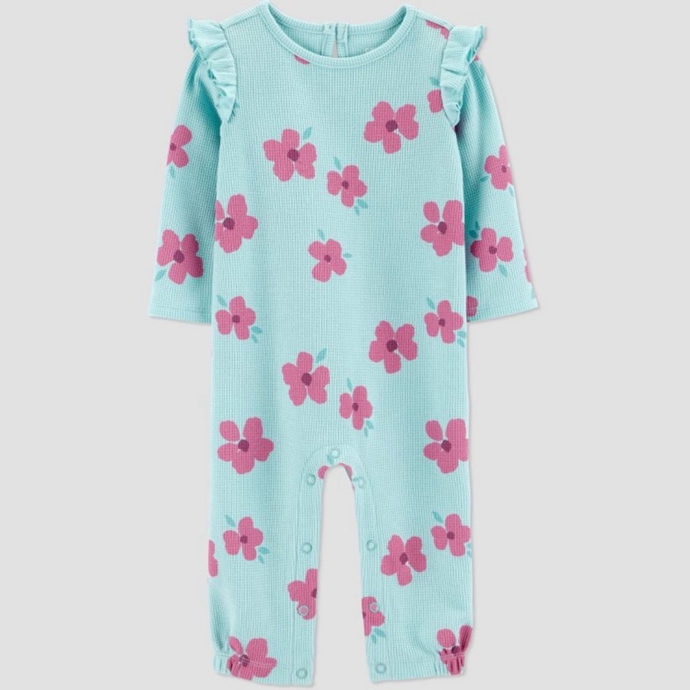 CARTER’S Just One You Baby Girls’ Floral Romper in Ice Blue with Pink Flowers 6M